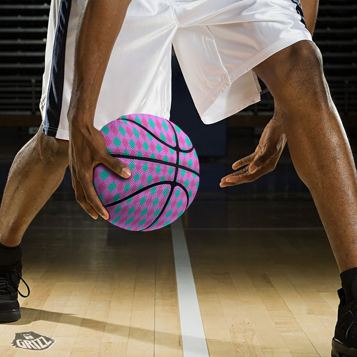 Argyle Green And Pink Print Pattern Basketball