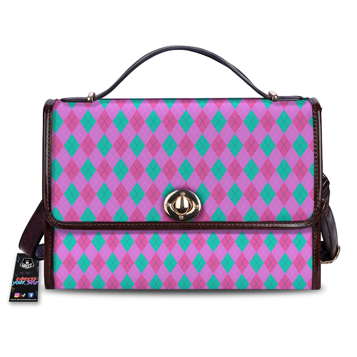 Argyle Green And Pink Print Pattern Women's Satchel Bag