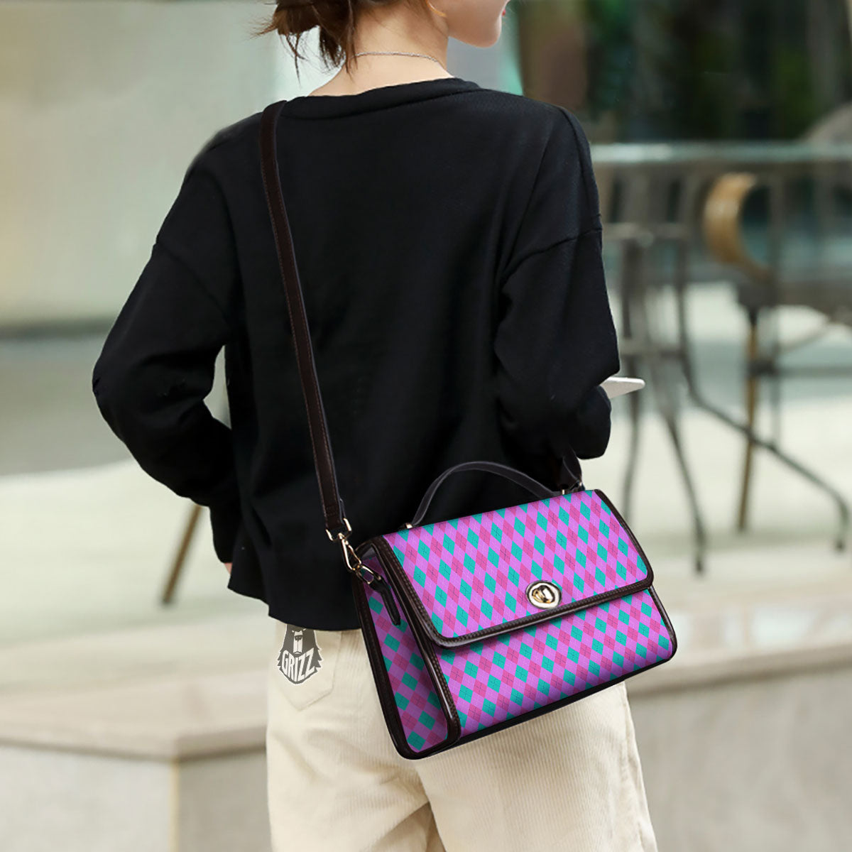 Argyle Green And Pink Print Pattern Women's Satchel Bag