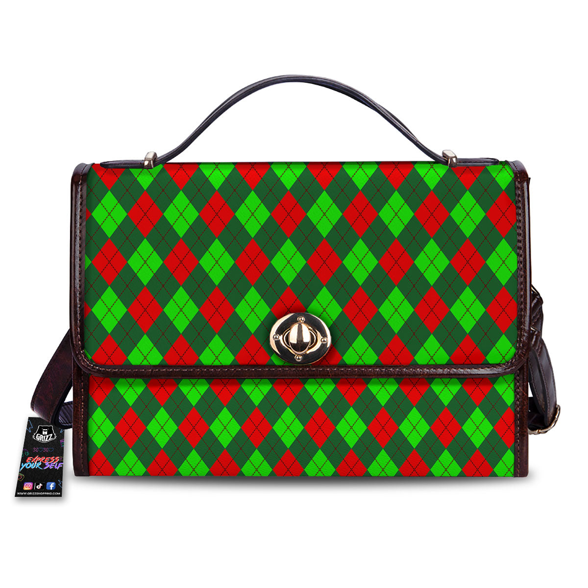 Argyle Green And Red Print Pattern Women's Satchel Bag