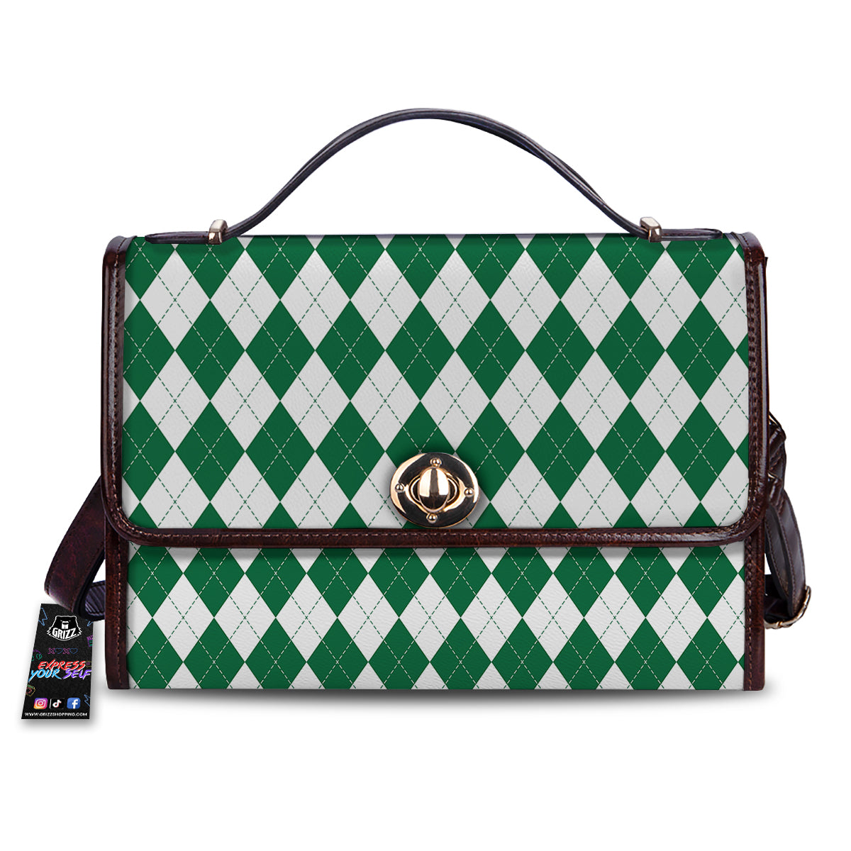 Argyle Green And White Print Pattern Women's Satchel Bag