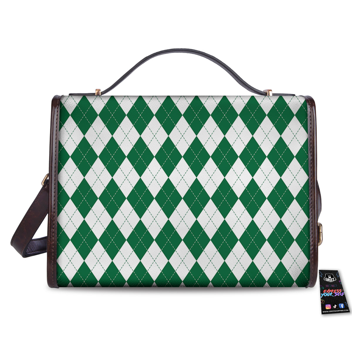 Argyle Green And White Print Pattern Women's Satchel Bag