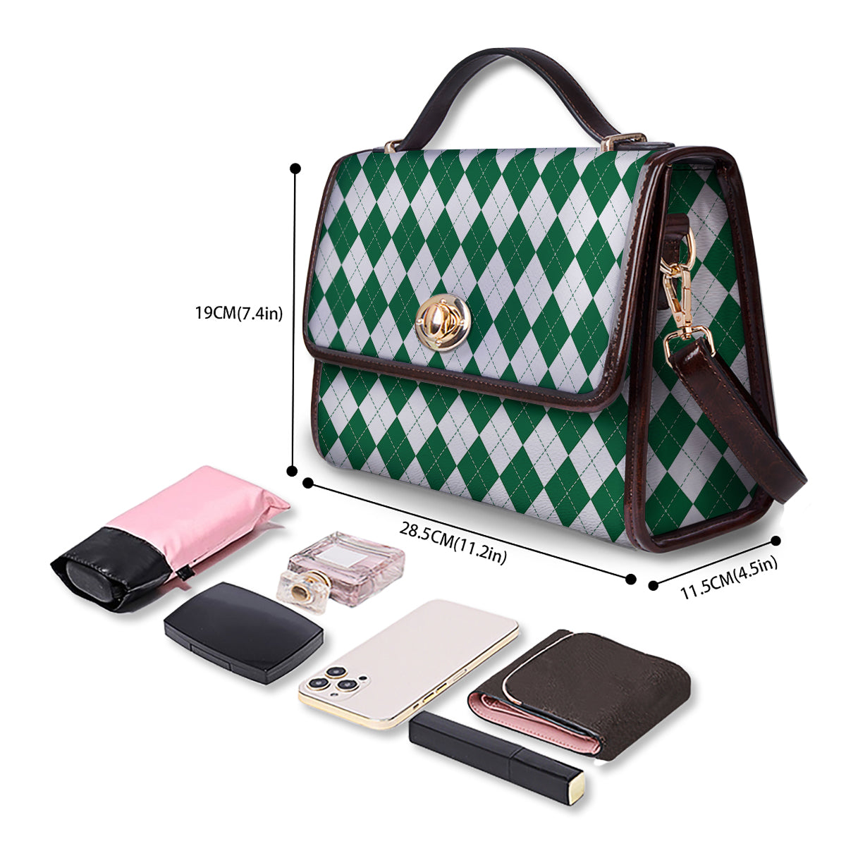 Argyle Green And White Print Pattern Women's Satchel Bag