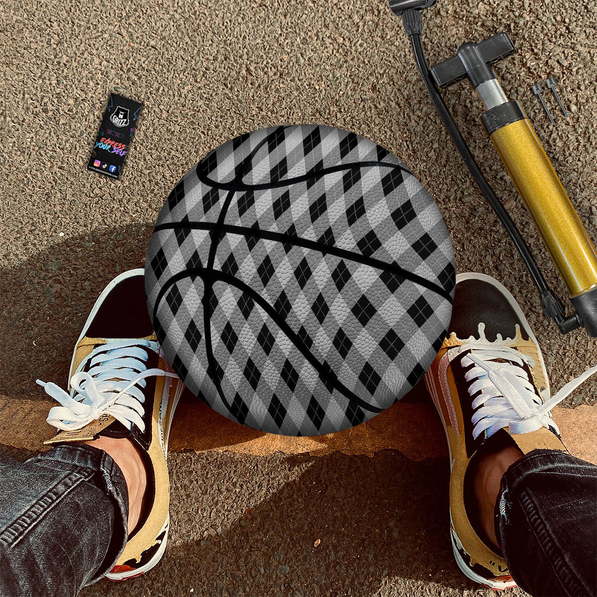 Argyle Grey And Black Print Pattern Basketball