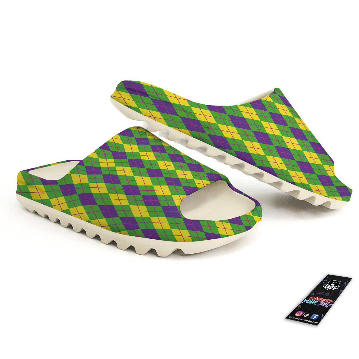 Argyle Mardi Gras Print Pattern Sandals-grizzshop
