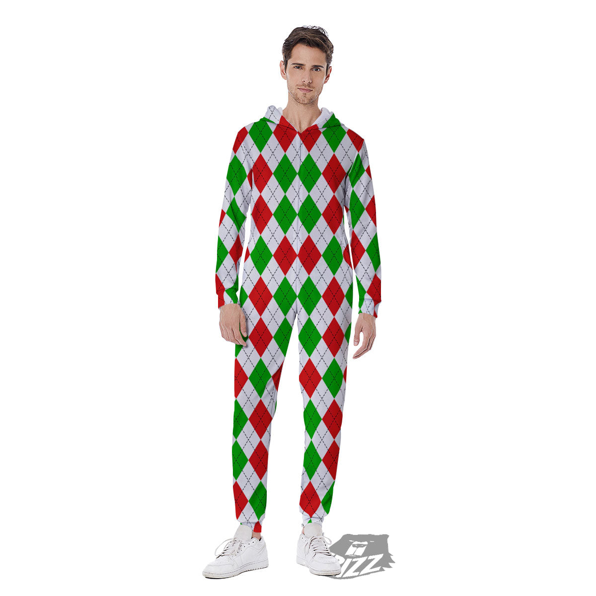 Argyle Merry Christmas Print Pattern Men's Jumpsuit-grizzshop