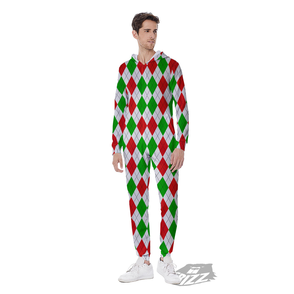 Argyle Merry Christmas Print Pattern Men's Jumpsuit-grizzshop