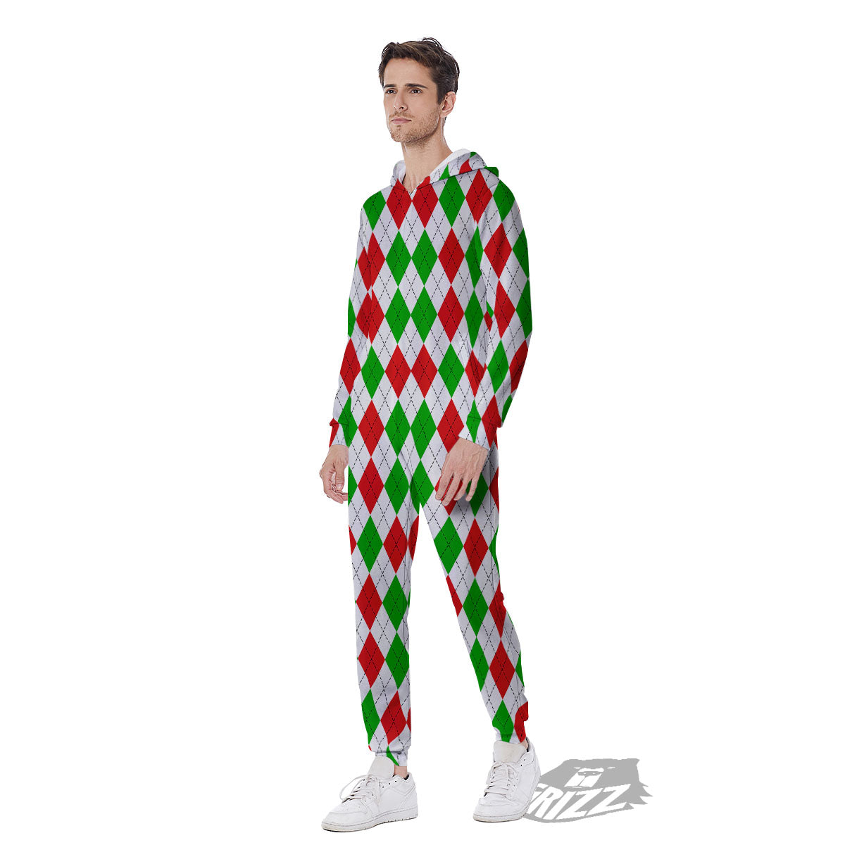 Argyle Merry Christmas Print Pattern Men's Jumpsuit-grizzshop