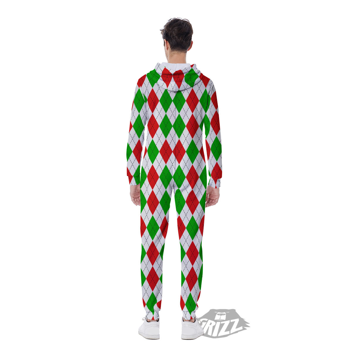 Argyle Merry Christmas Print Pattern Men's Jumpsuit-grizzshop