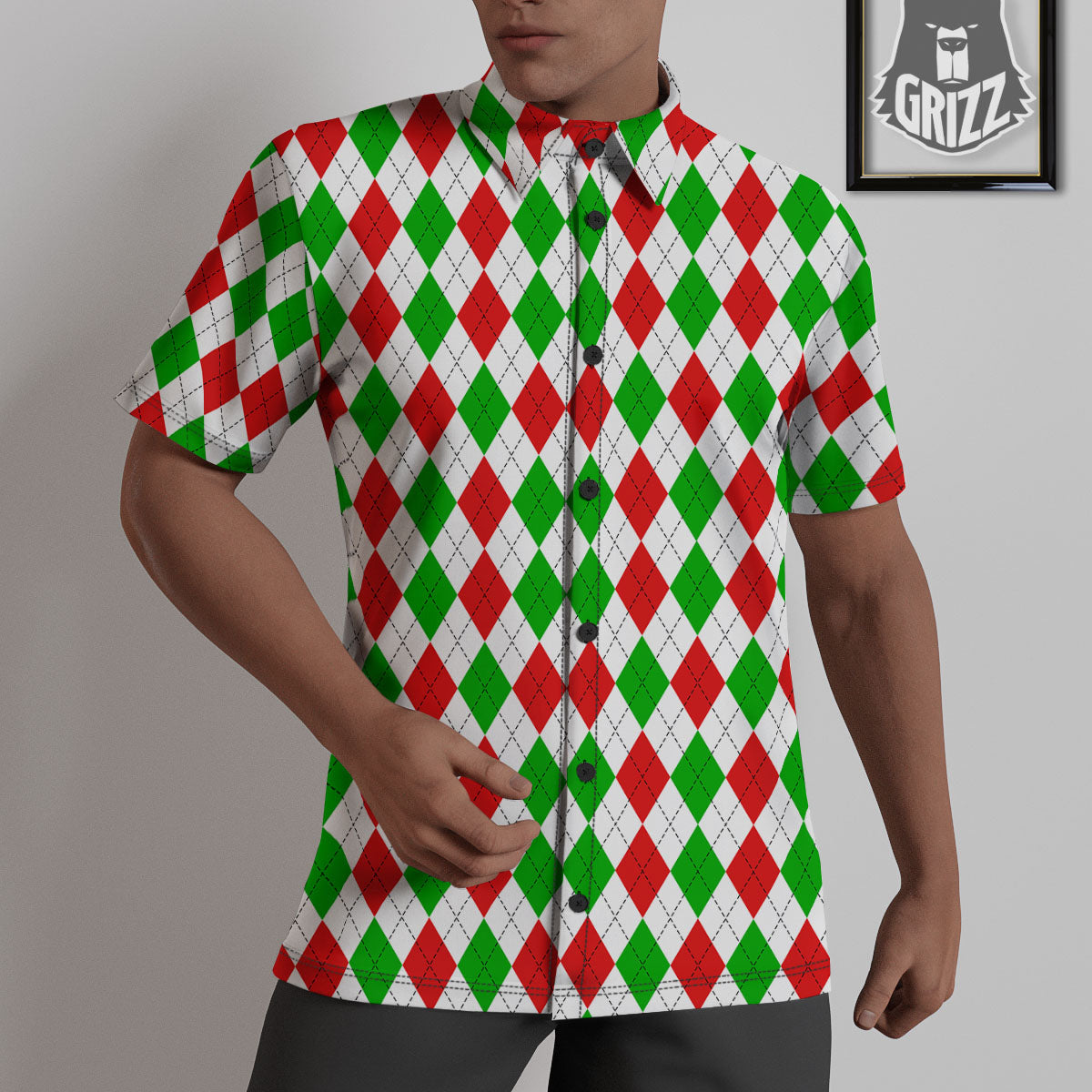 Argyle Merry Christmas Print Pattern Untucked Shirts-grizzshop