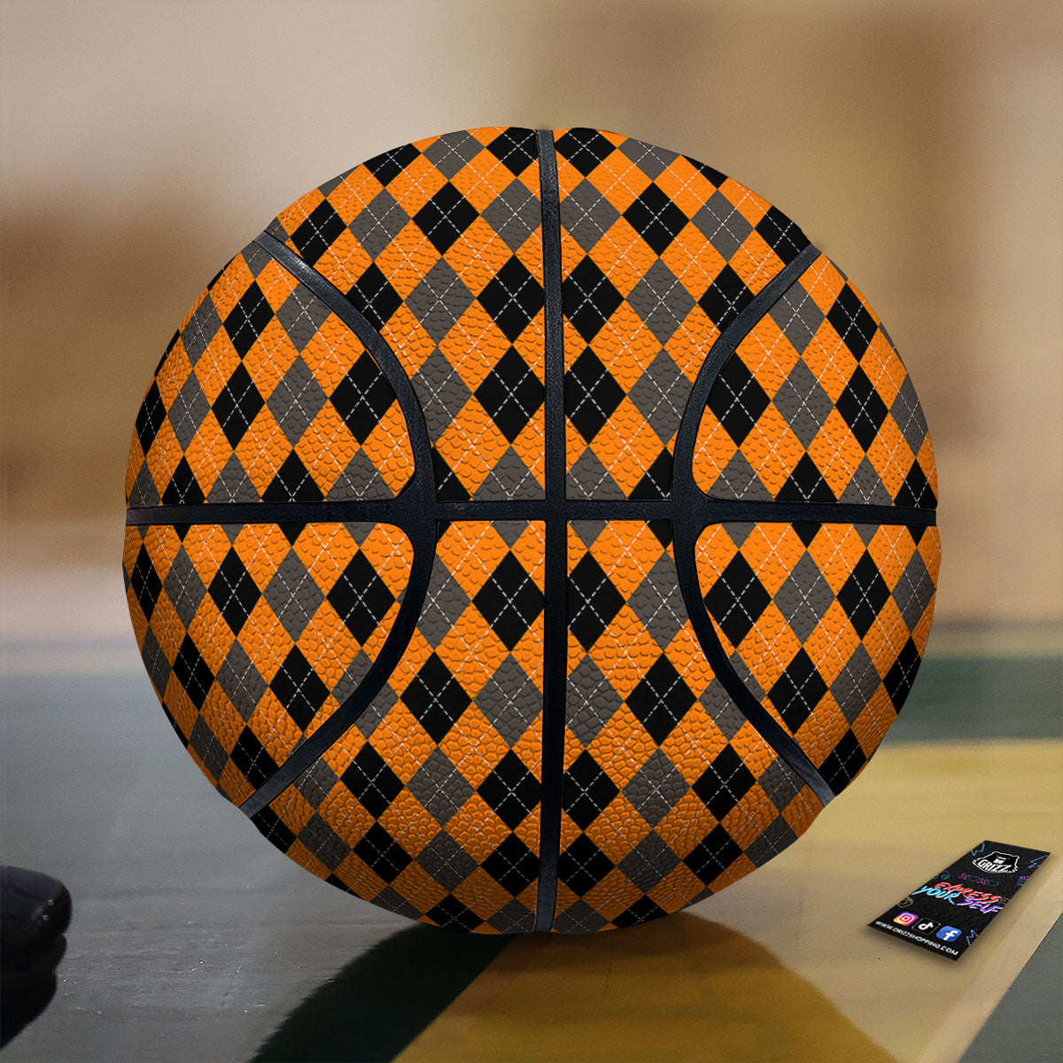 Argyle Orange And Black Print Pattern Basketball