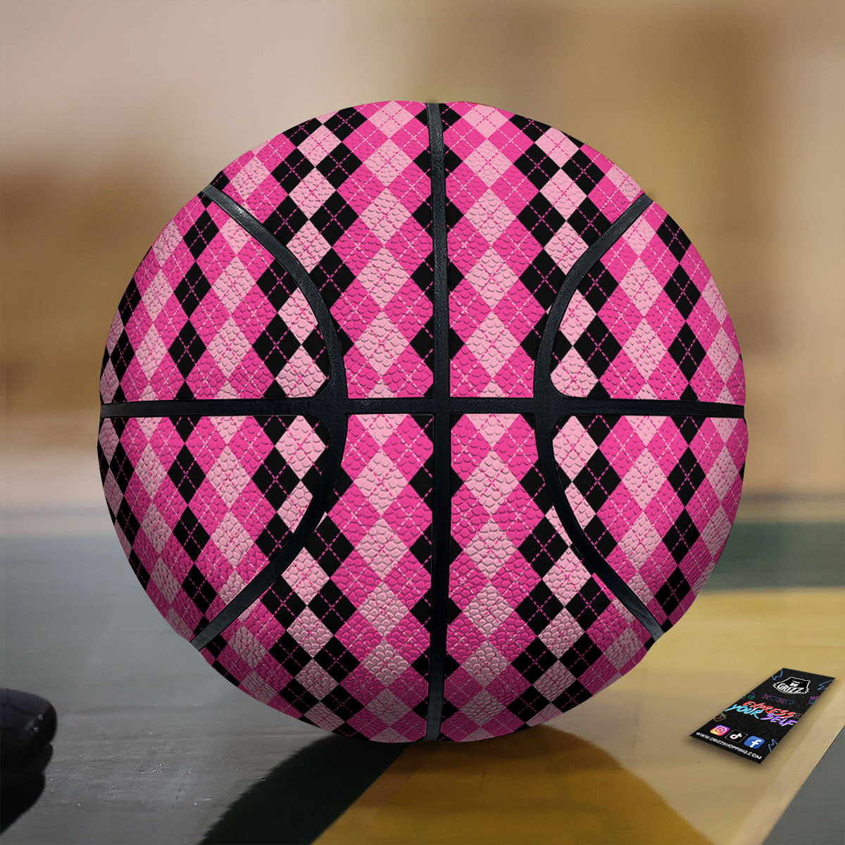 Argyle Pink And Black Print Pattern Basketball