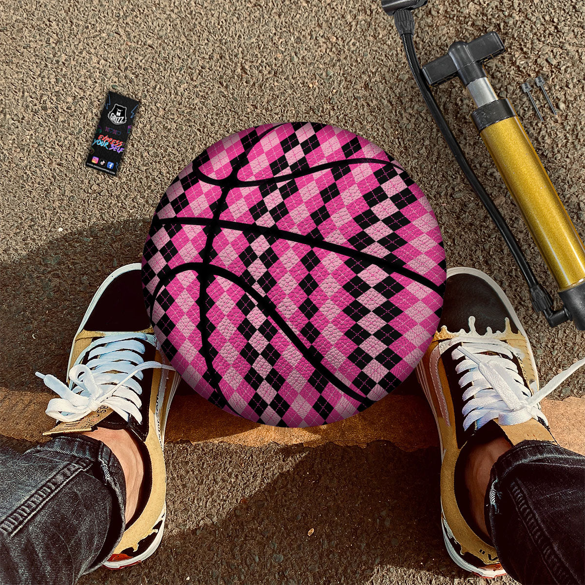 Argyle Pink And Black Print Pattern Basketball