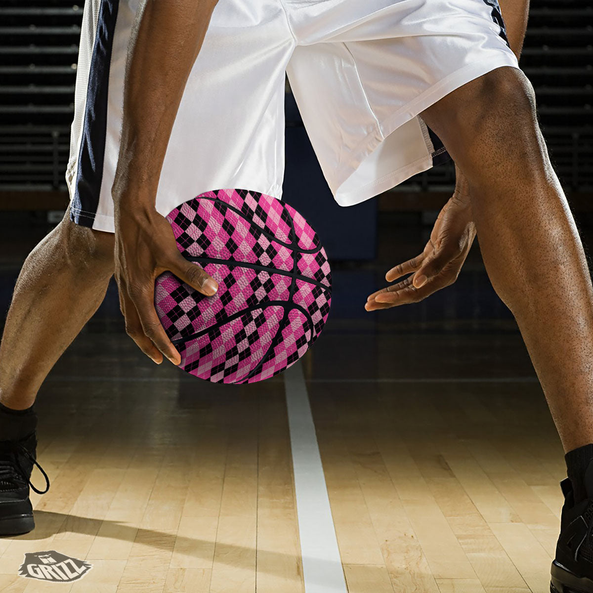 Argyle Pink And Black Print Pattern Basketball