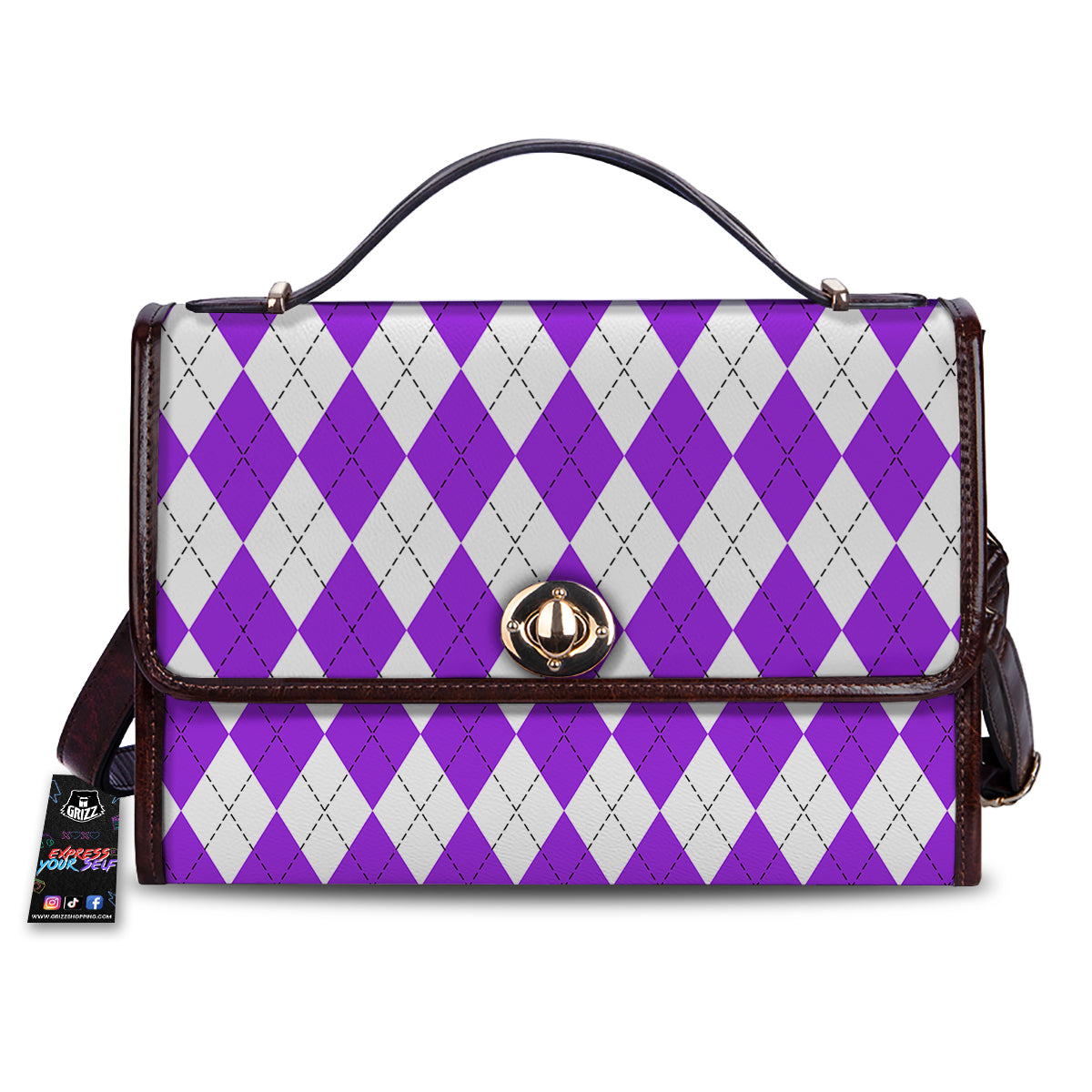 Argyle Purple And White Print Pattern Women's Satchel Bag