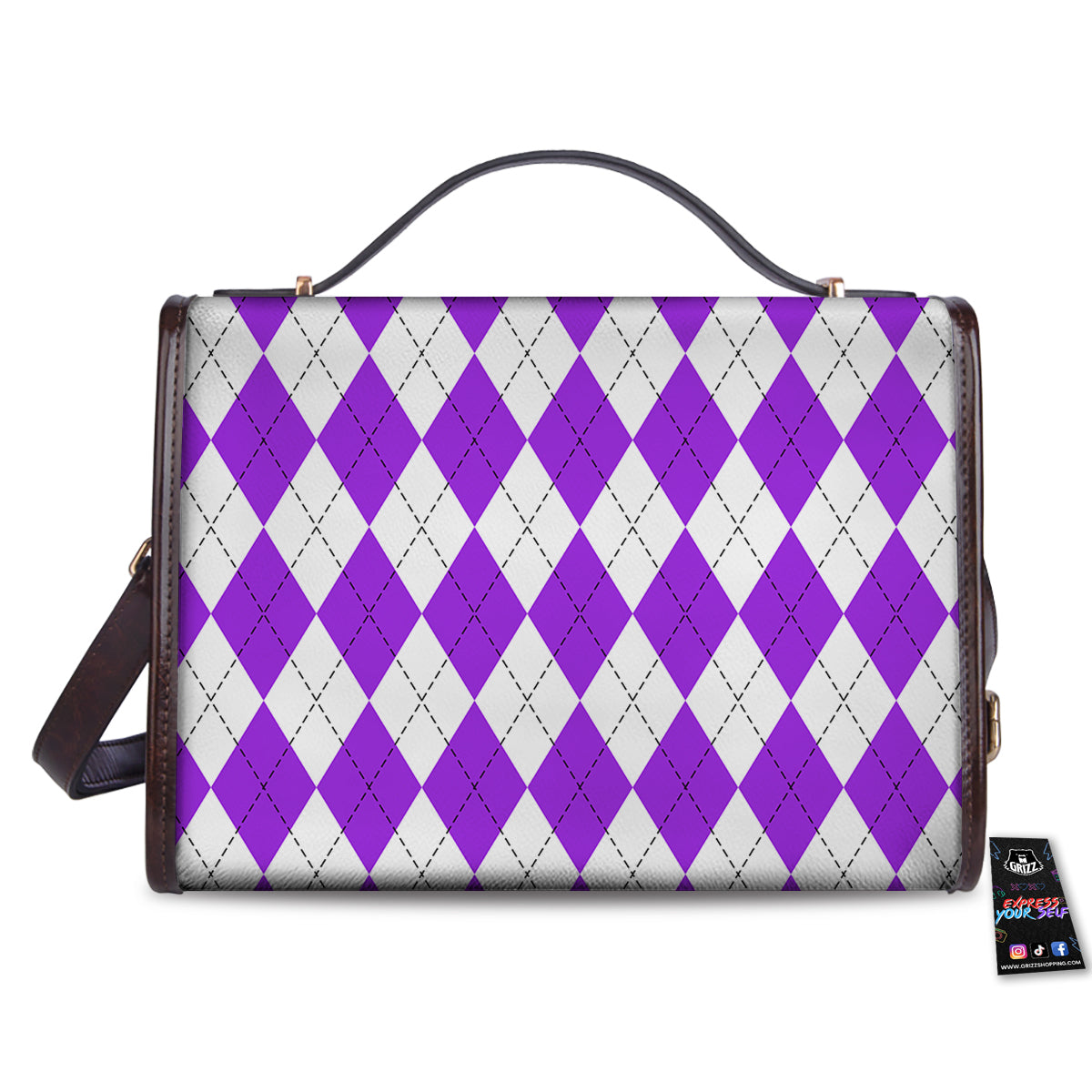 Argyle Purple And White Print Pattern Women's Satchel Bag