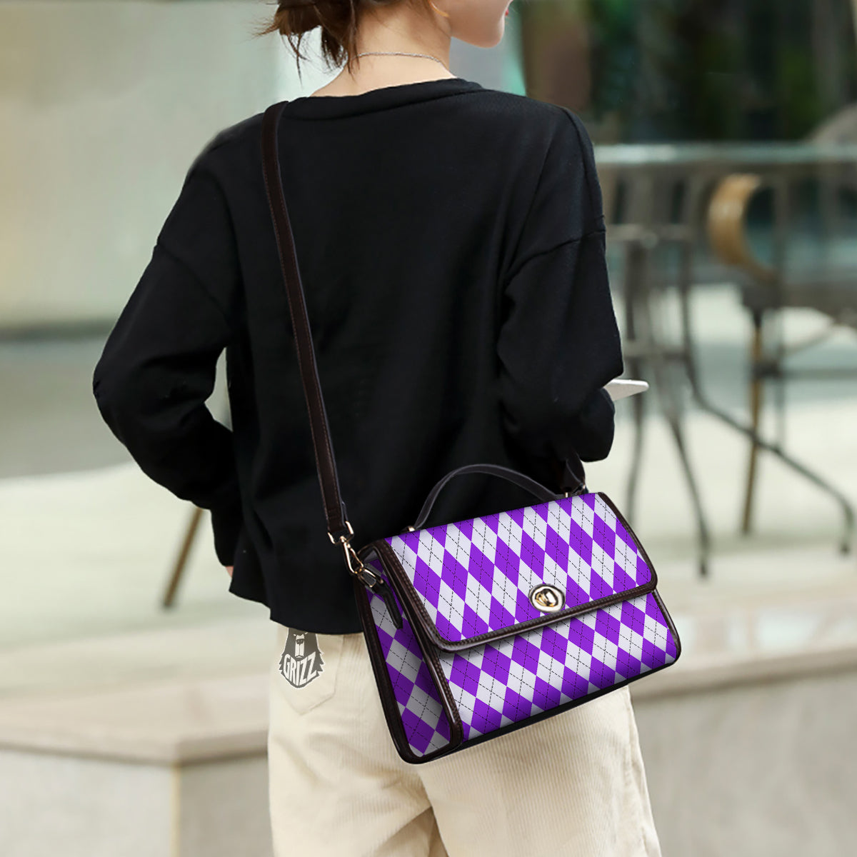 Argyle Purple And White Print Pattern Women's Satchel Bag