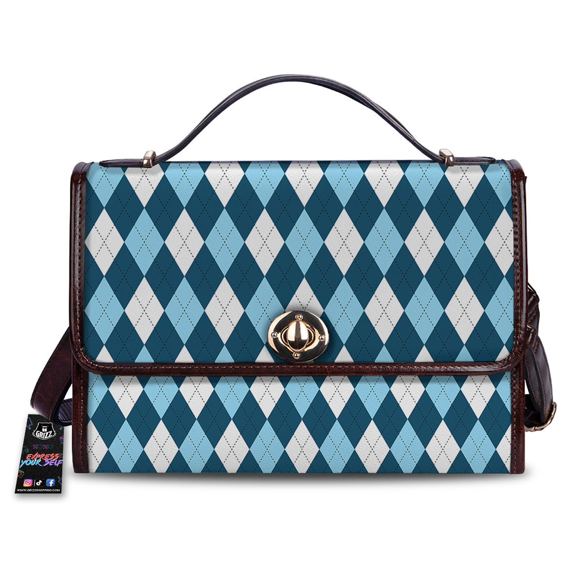 Argyle Soft Blue Print Pattern Women's Satchel Bag