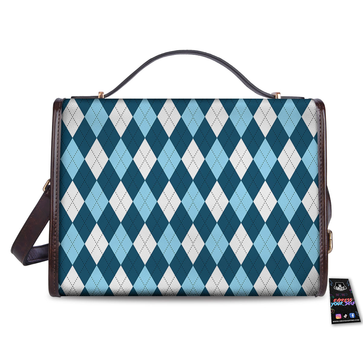 Argyle Soft Blue Print Pattern Women's Satchel Bag