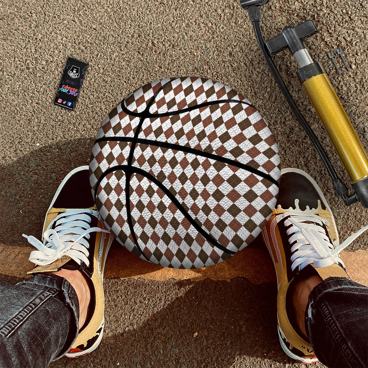 Argyle White And Brown Print Pattern Basketball