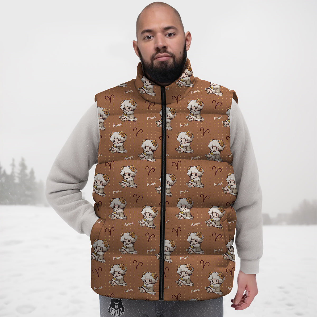 Aries Cute Cartoon Print Pattern Down Vest
