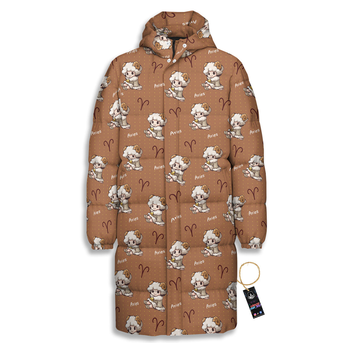 Aries Cute Cartoon Print Pattern Long Down Jacket-grizzshop