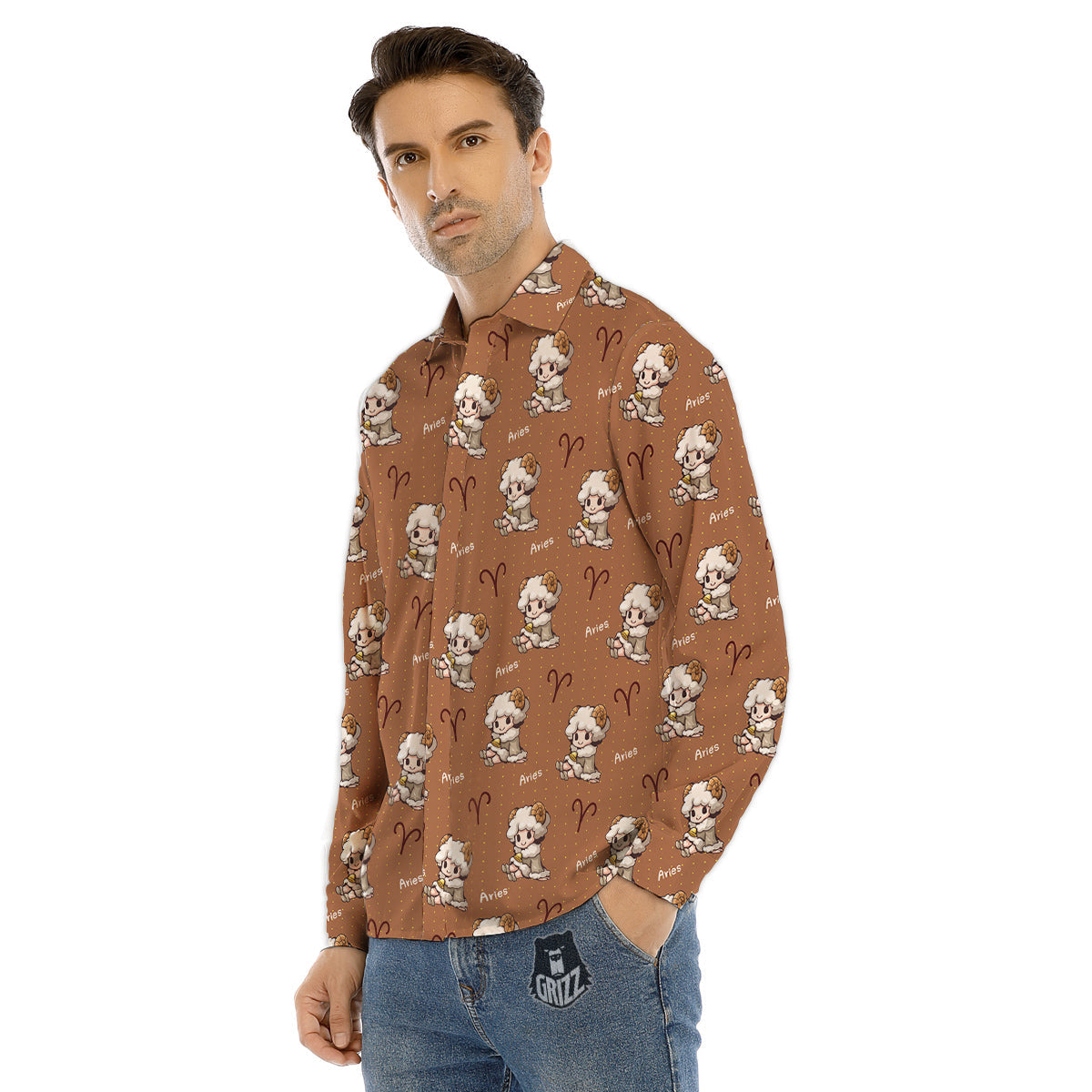 Aries Cute Cartoon Print Pattern Men's Dress Shirts-grizzshop