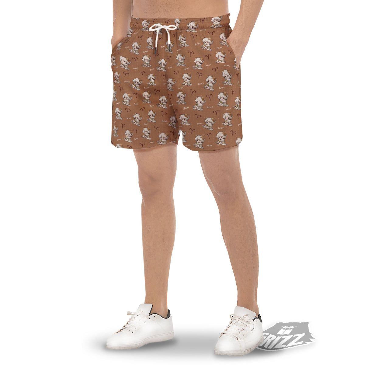 Aries Cute Cartoon Print Pattern Men's Gym Shorts-grizzshop