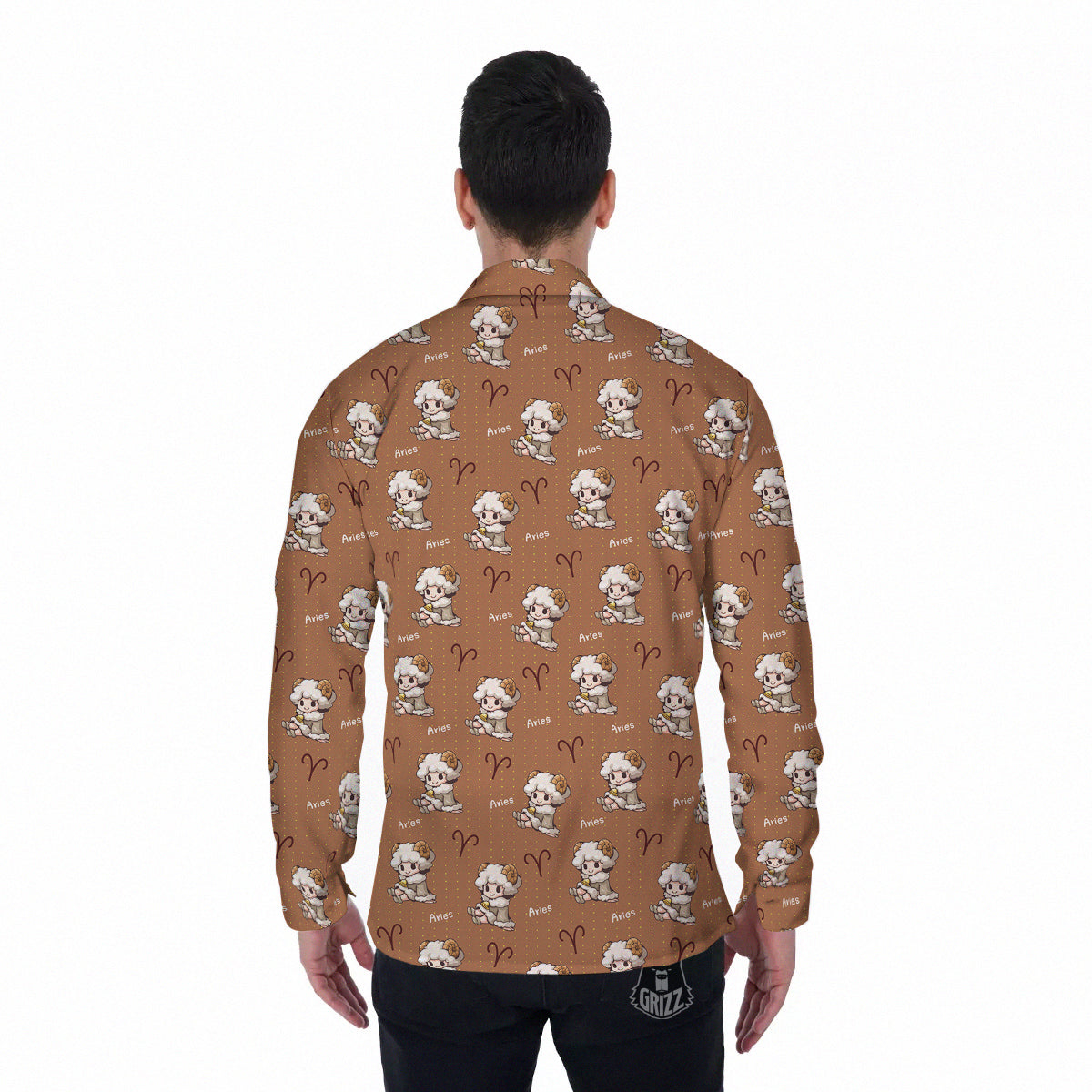 Aries Cute Cartoon Print Pattern Men's Long Sleeve Shirts-grizzshop