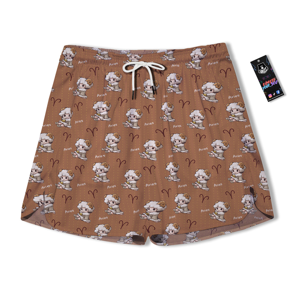 Aries Cute Cartoon Print Pattern Men's Running Shorts-grizzshop