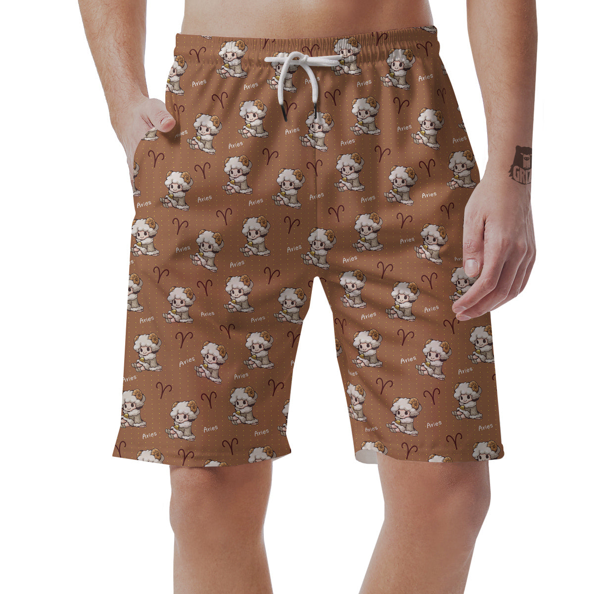 Aries Cute Cartoon Print Pattern Men's Shorts-grizzshop
