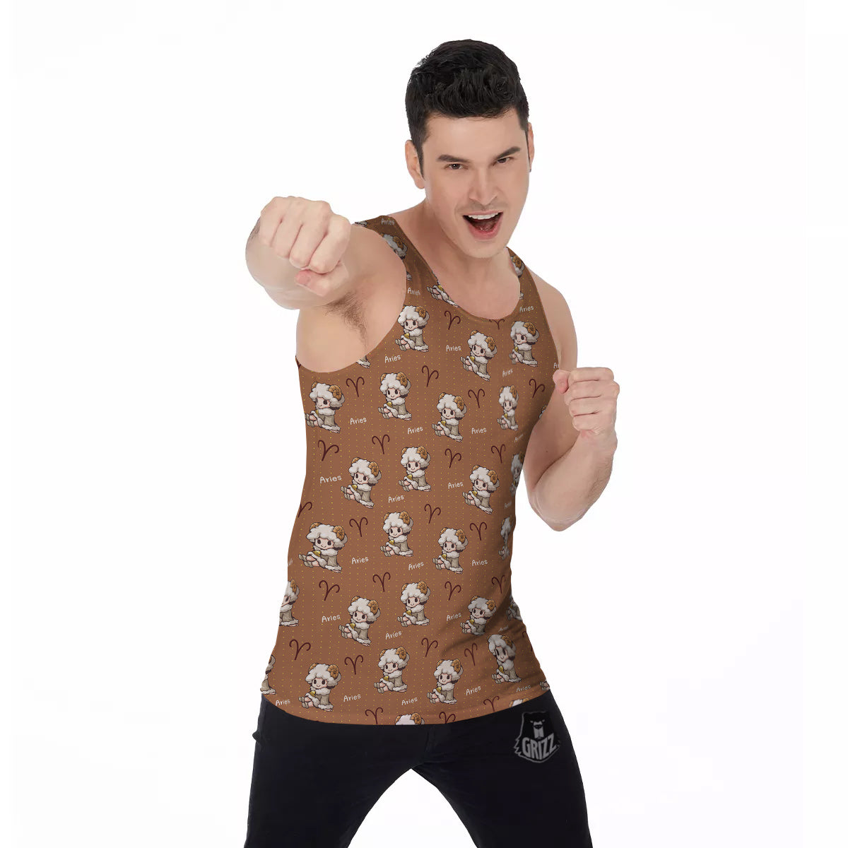 Aries Cute Cartoon Print Pattern Men's Tank Top-grizzshop