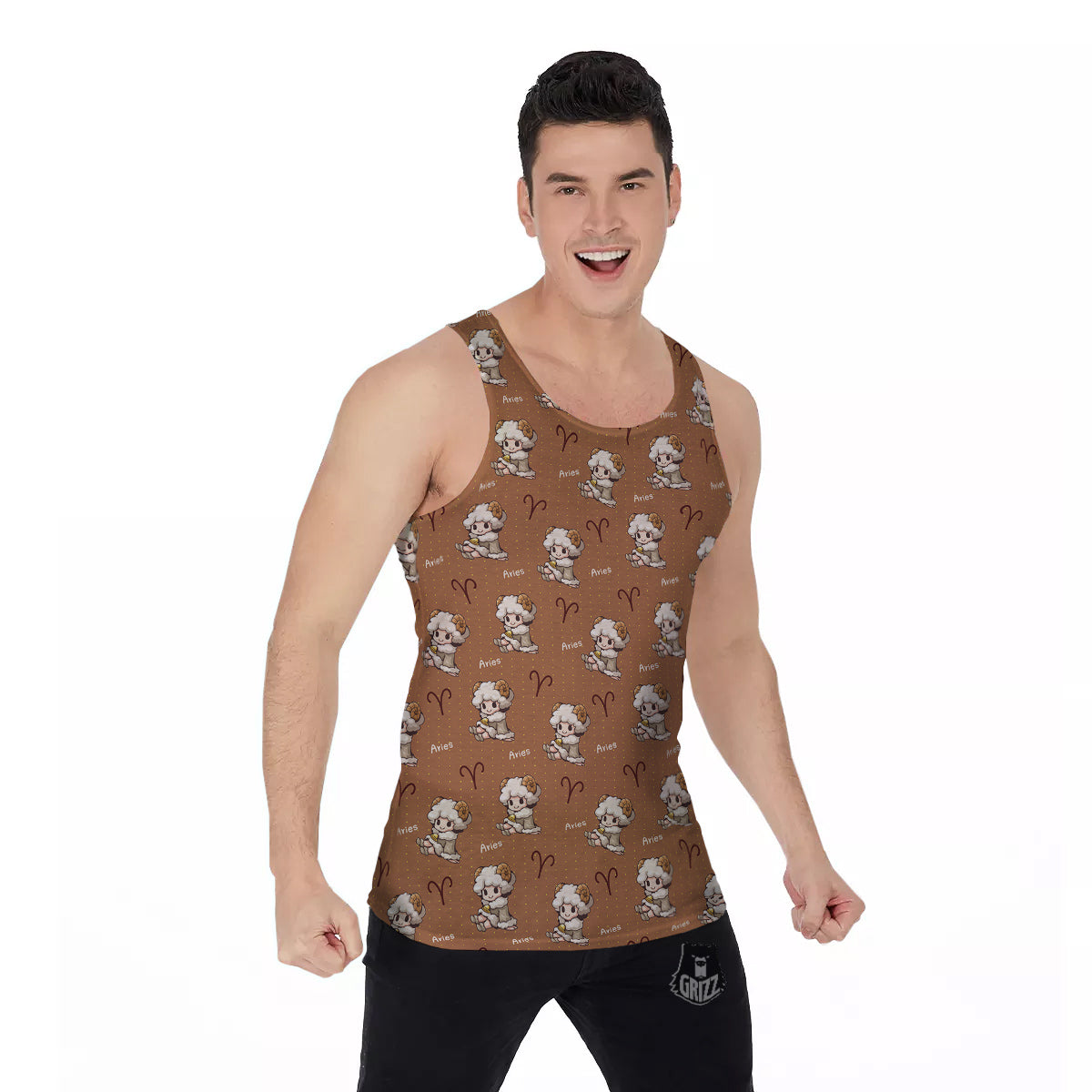 Aries Cute Cartoon Print Pattern Men's Tank Top-grizzshop