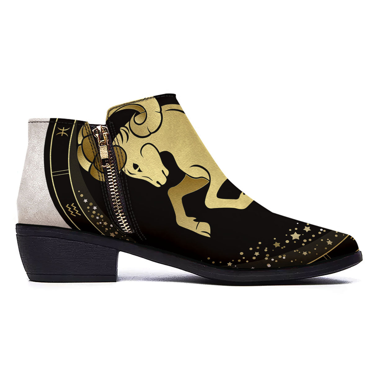Aries Sign Black And Gold Print Ankle Boots-grizzshop