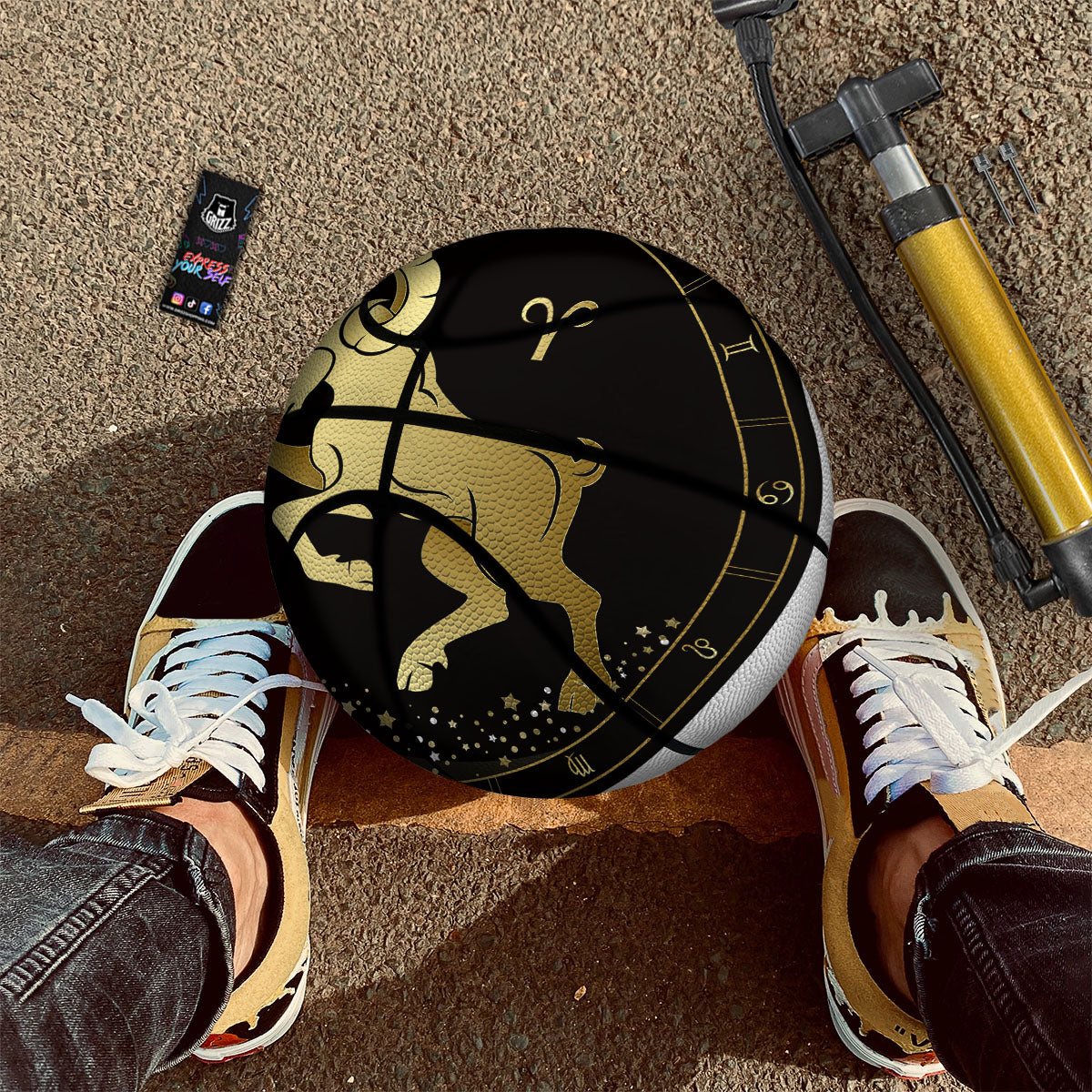 Aries Sign Black And Gold Print Basketball-grizzshop