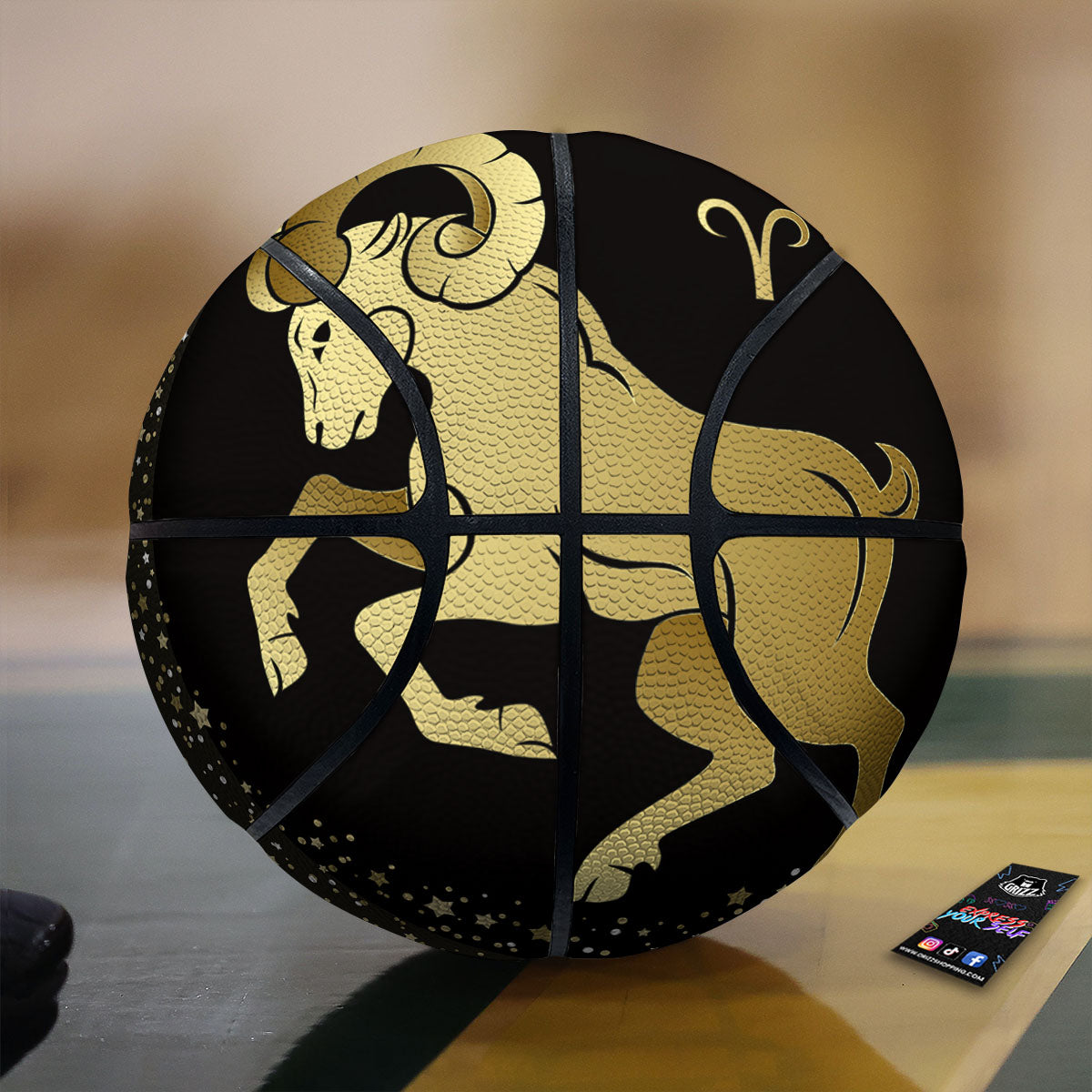 Aries Sign Black And Gold Print Basketball-grizzshop