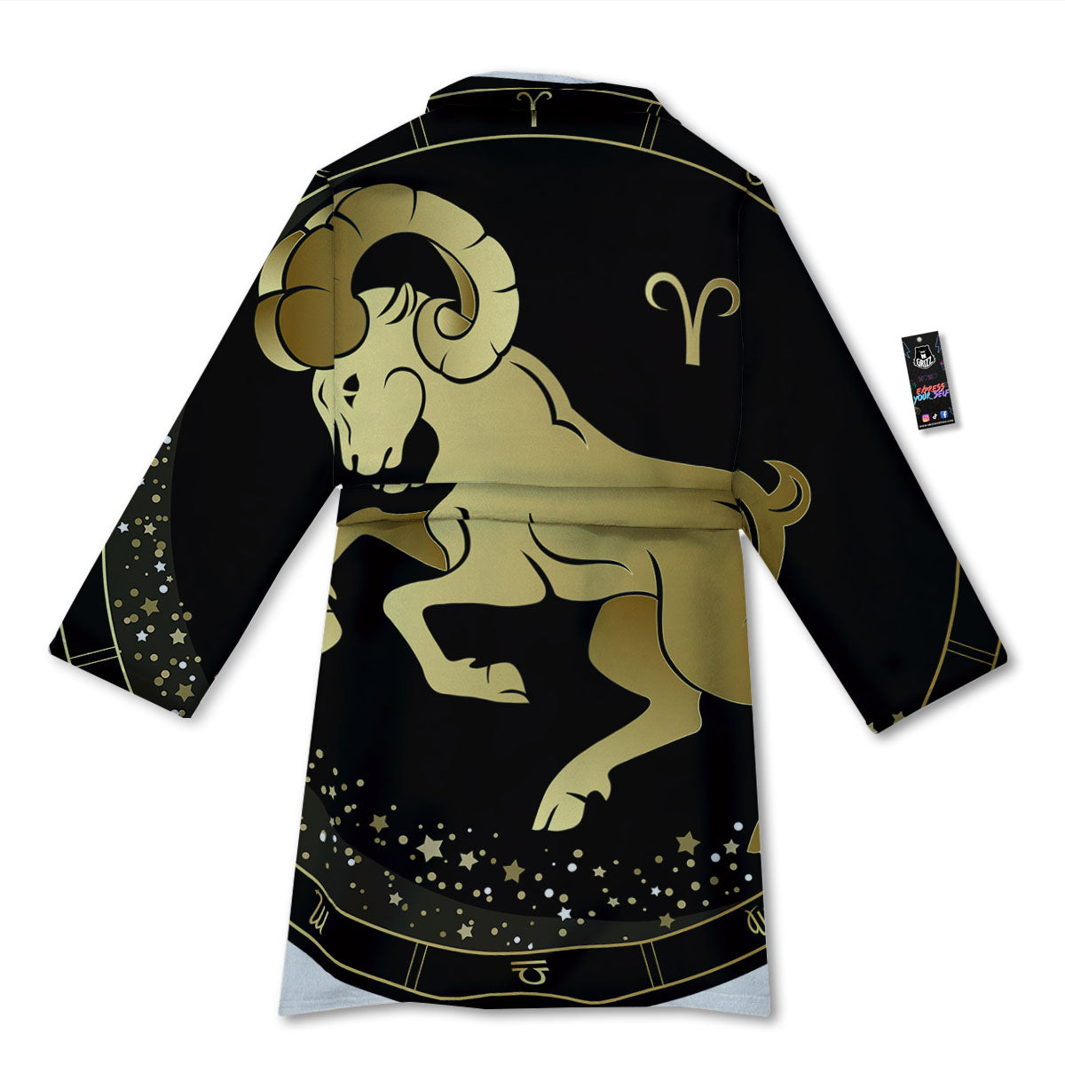 Aries Sign Black And Gold Print Bathrobe-grizzshop