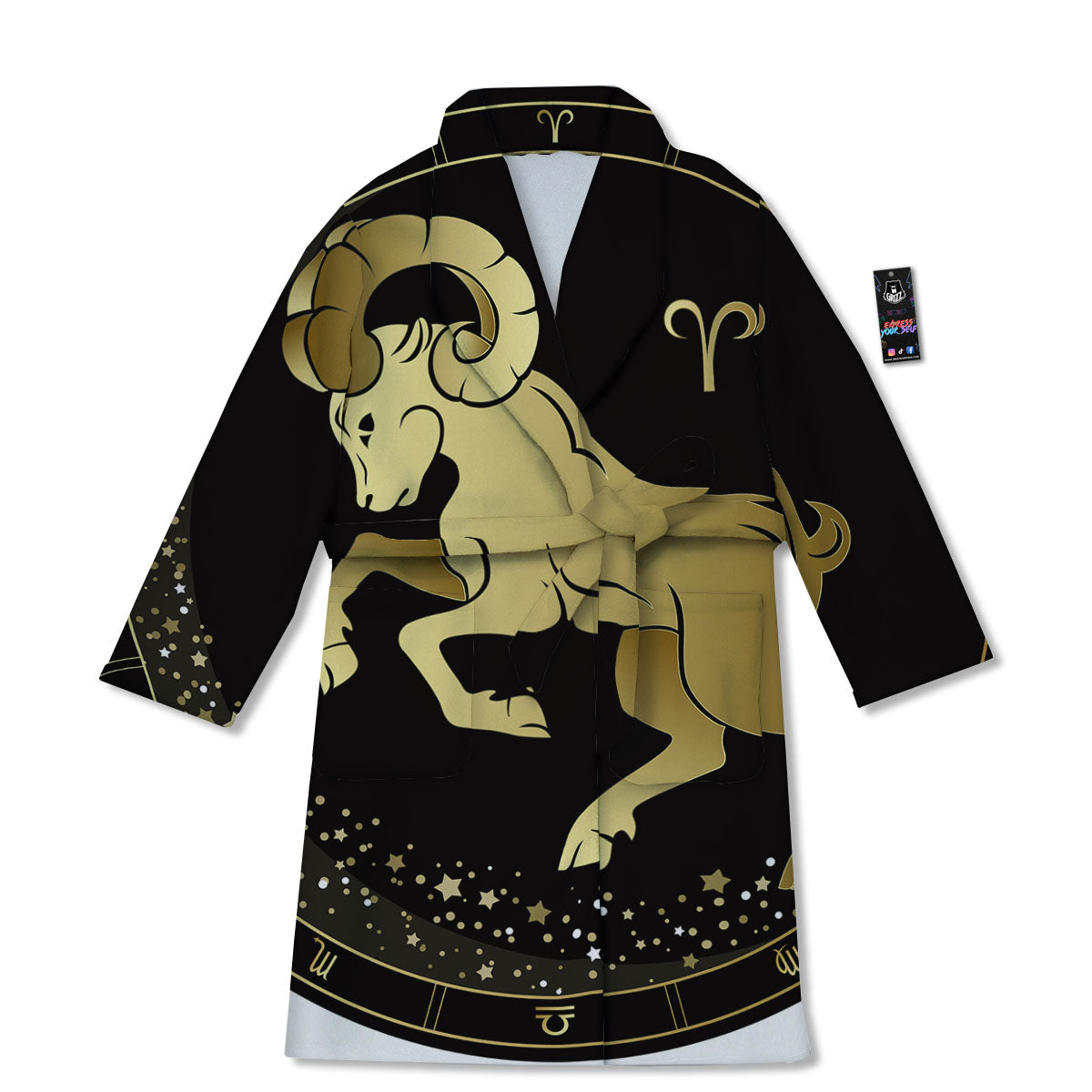 Aries Sign Black And Gold Print Bathrobe-grizzshop