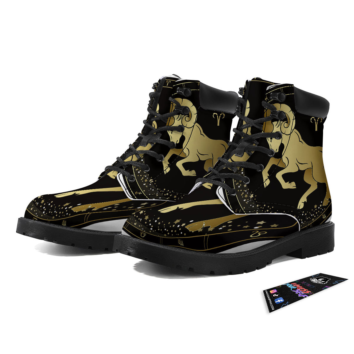 Aries Sign Black And Gold Print Boots-grizzshop