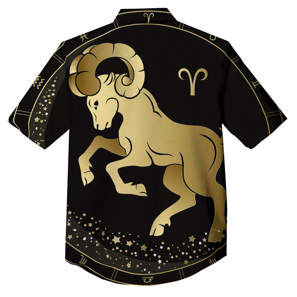 Aries Sign Black And Gold Print Button Up Shirt-grizzshop