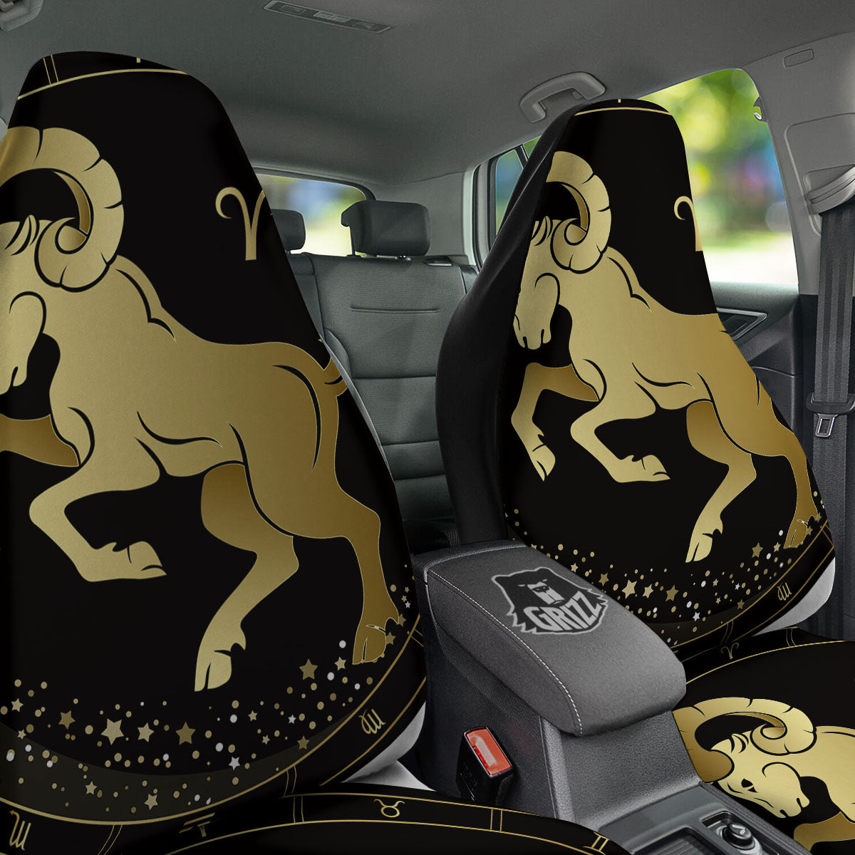 Aries Sign Black And Gold Print Car Seat Covers-grizzshop