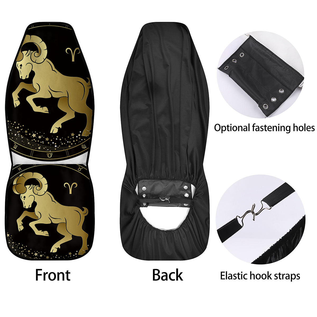 Aries Sign Black And Gold Print Car Seat Covers-grizzshop