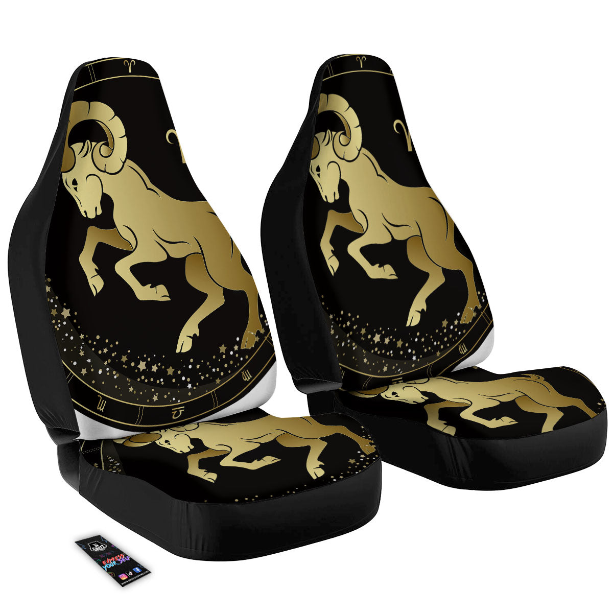 Aries Sign Black And Gold Print Car Seat Covers-grizzshop
