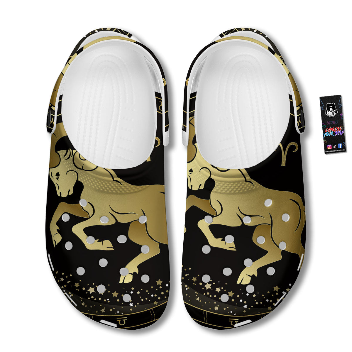 Aries Sign Black And Gold Print Clog-grizzshop