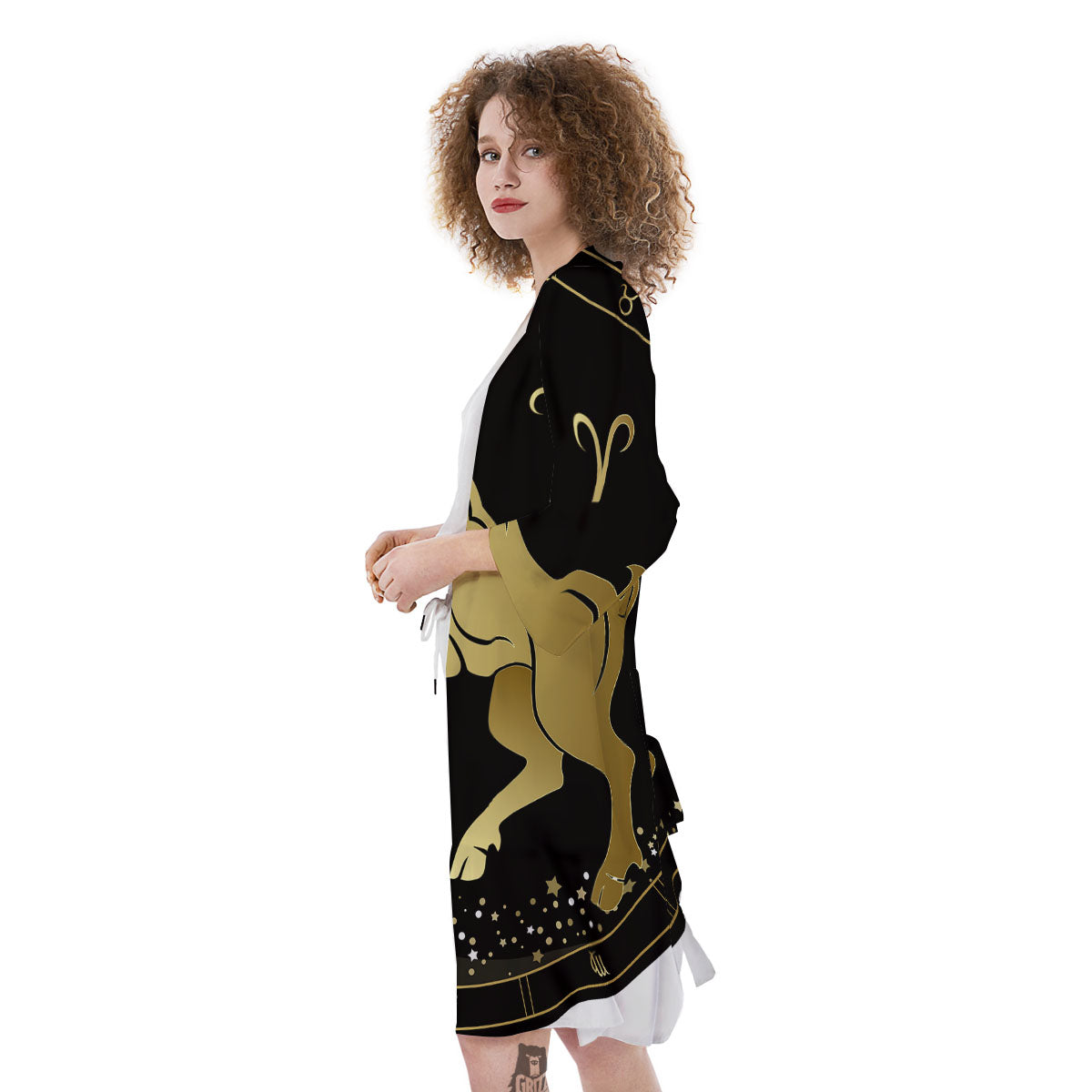 Aries Sign Black And Gold Print Kimono-grizzshop