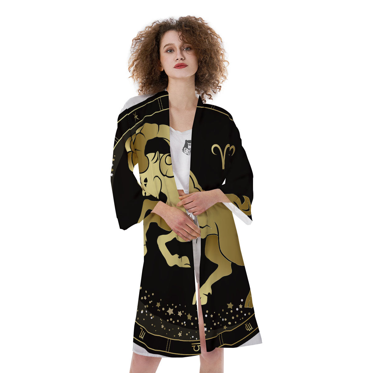 Aries Sign Black And Gold Print Kimono-grizzshop