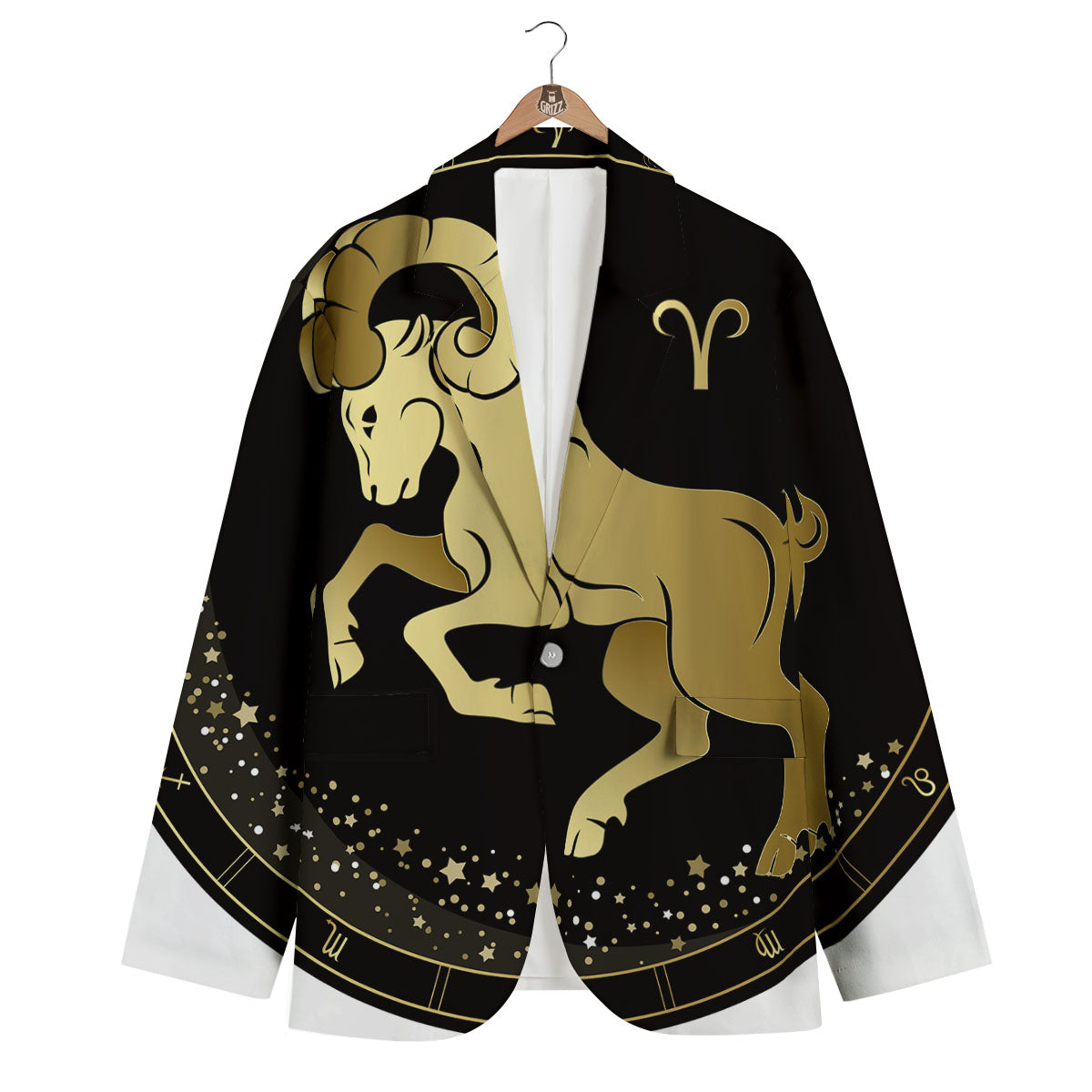 Aries Sign Black And Gold Print Men's Blazer-grizzshop
