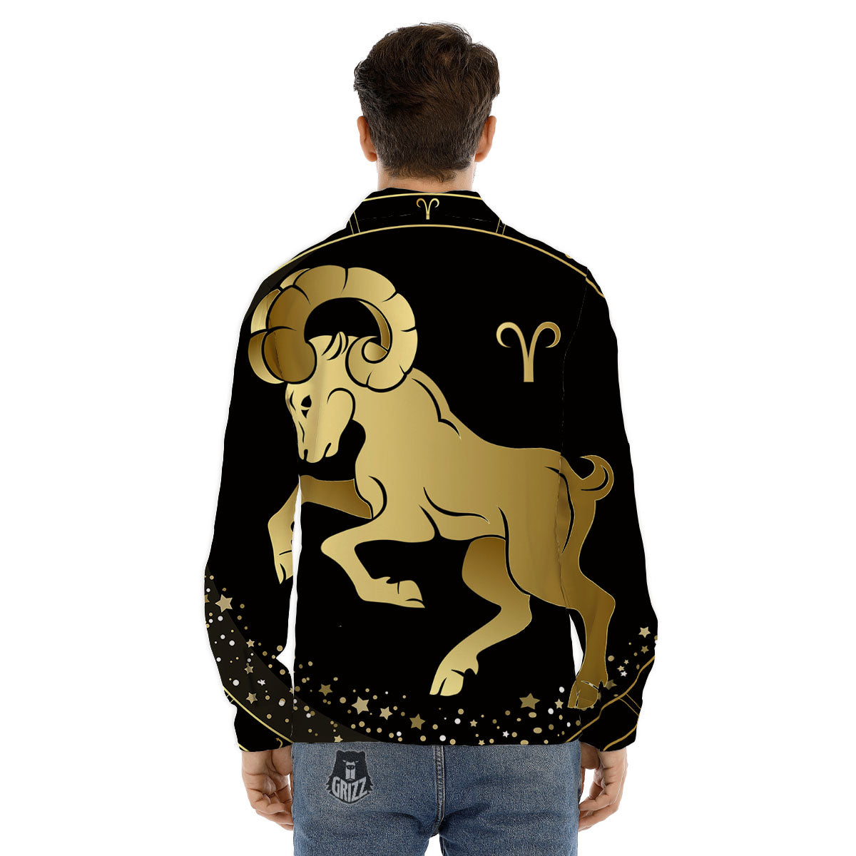 Aries Sign Black And Gold Print Men's Dress Shirts-grizzshop