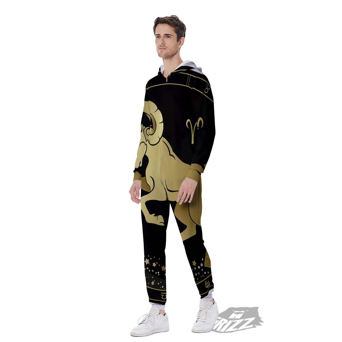 Aries Sign Black And Gold Print Men's Jumpsuit-grizzshop