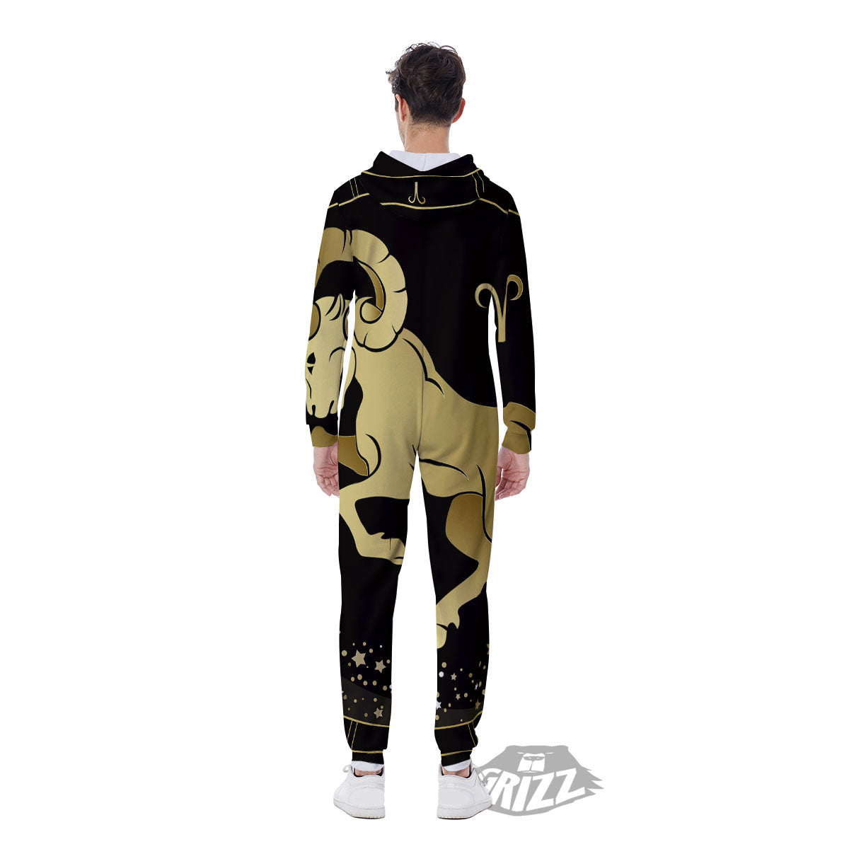 Aries Sign Black And Gold Print Men's Jumpsuit-grizzshop